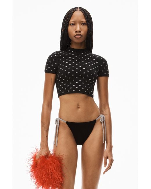 Alexander Wang Black Crystal-Logo Cropped Top