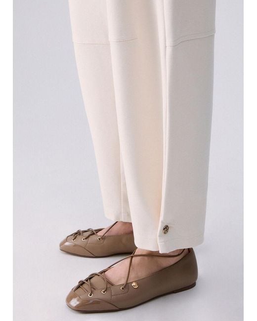 Liu Jo White Logo-Plaque Cropped Trousers