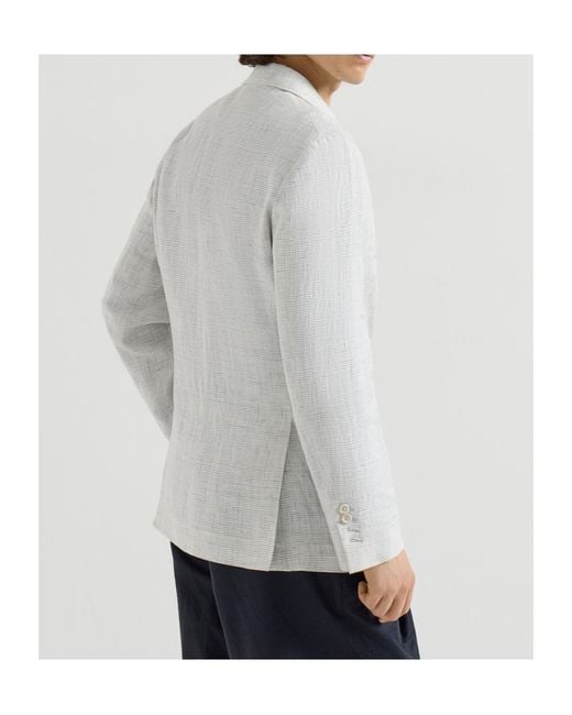 Brunello Cucinelli White Linen Patch-Pockets Blazer for men