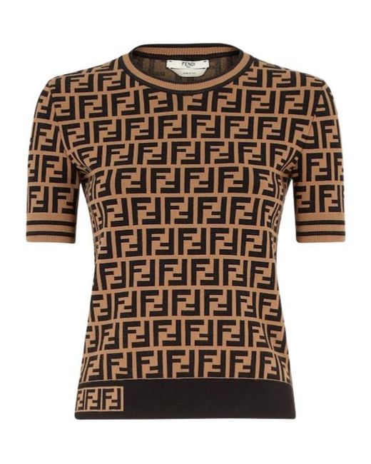Fendi Brown Fabric Ff Motif Jumper