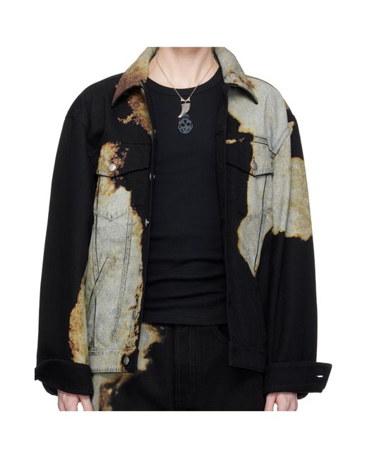 Alexander McQueen Black Abstract Print Denim Jacket for men