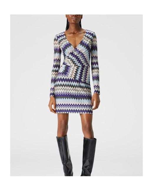Missoni Blue Zigzag-Pattern Mini Dress