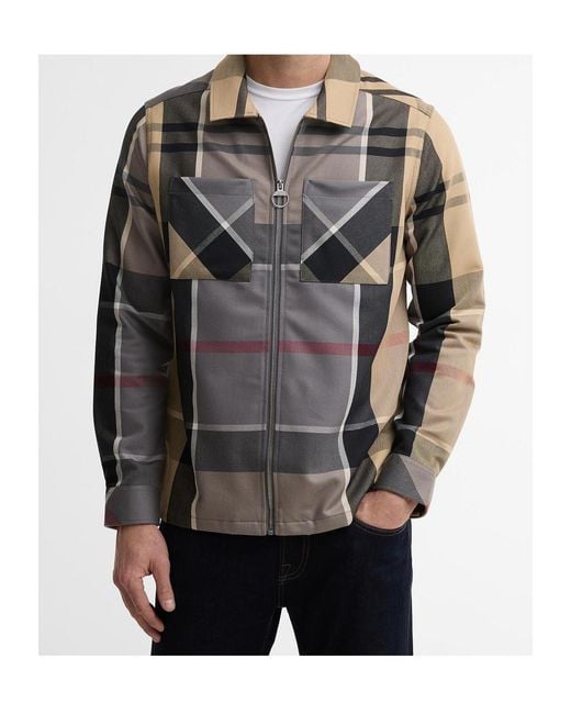 Barbour Gray Plaid Zipper Casual Jacket for men