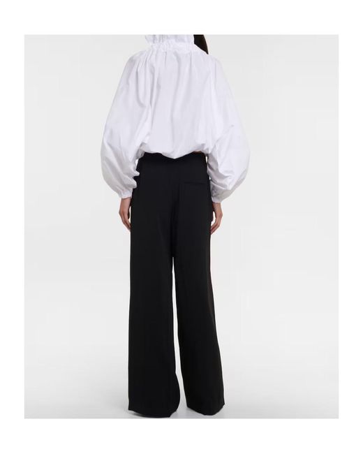 Patou White Ruffle Neckline Tie Blouse