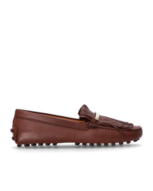 Tod's Brown Fringe-Detail Leather Loafers