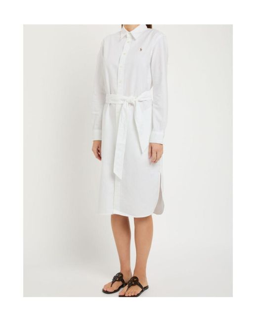 Polo Ralph Lauren White Belted Cotton Midi Shirt Dress