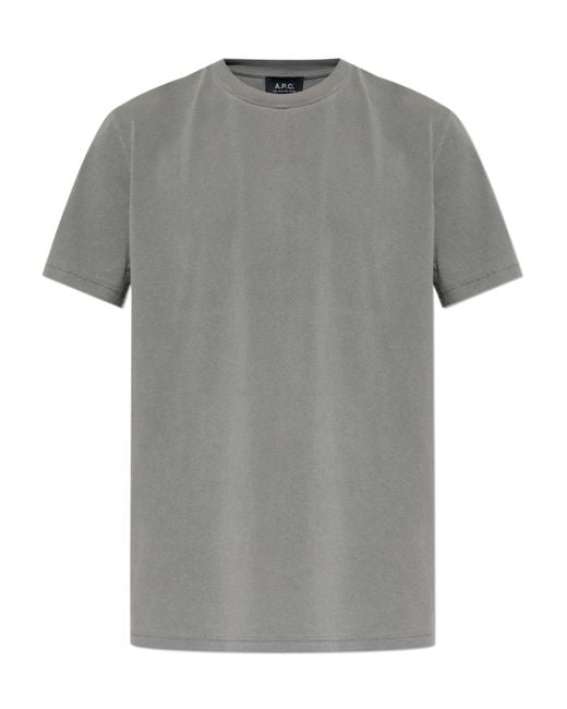 A.P.C. Gray Logo Printed Crewneck T-Shirt for men