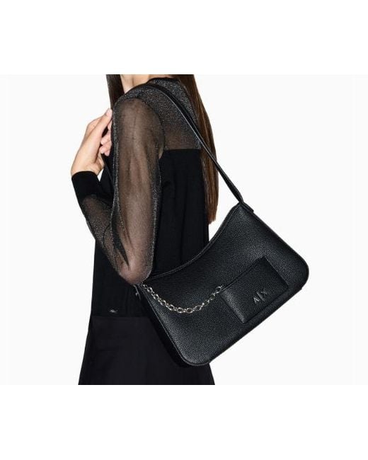 ARMANI EXCHANGE Black Crossbody Bag With A Textured Grain And Chain