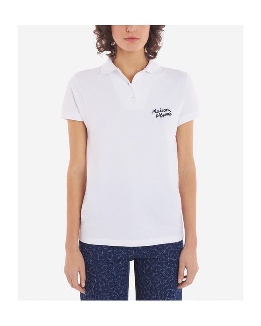Maison Kitsuné White Maison Kitsuné Handwriting Short Sleeved Polo Shirt