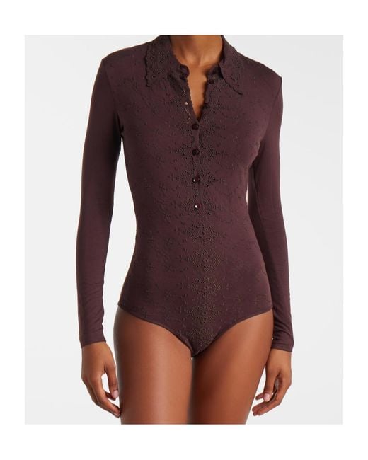 Magda Butrym Purple Embroidered Cotton-Blend Bodysuit