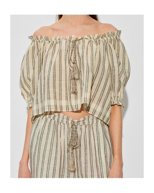 Ulla Johnson Natural Paros Ruffled Striped Top