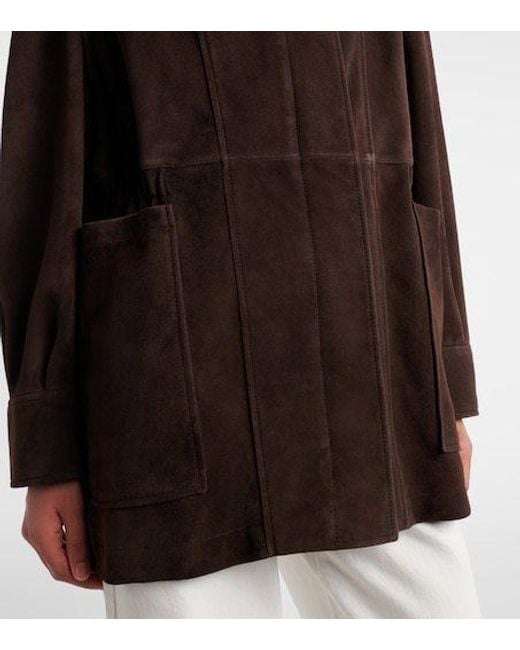 Nour Hammour Brown Grange Leather-Trimmed Suede Jacket
