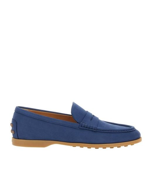 Tod's Blue Logo Embossed Slip-On Loafers