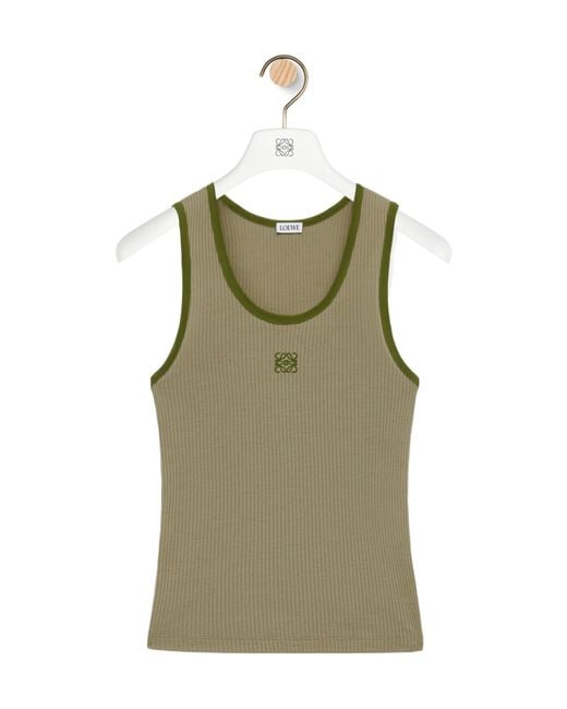 Loewe Green Logo Embroidered Ribbed Tank Top