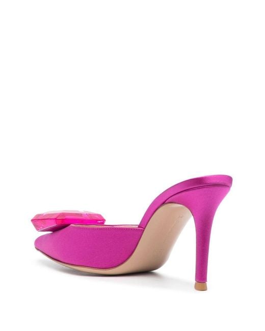 Gianvito Rossi Pink 90Mm Crystal-Detail Satin Pumps