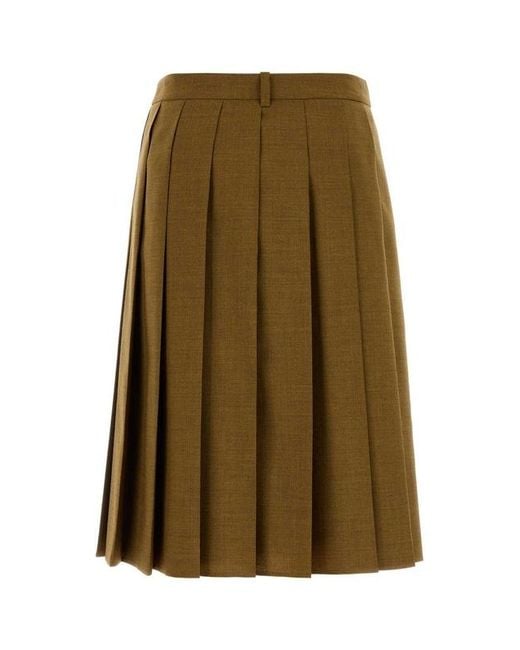 Prada Green Pleated Midi Skirt