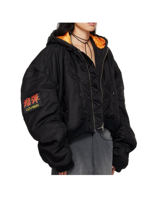 Lu'u Dan Black Patch Bomber Jacket for men