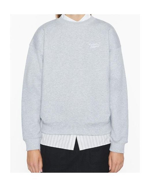Maison Kitsuné Gray Maison Kitsuné Logo Embroidered Crewneck Sweatshirt