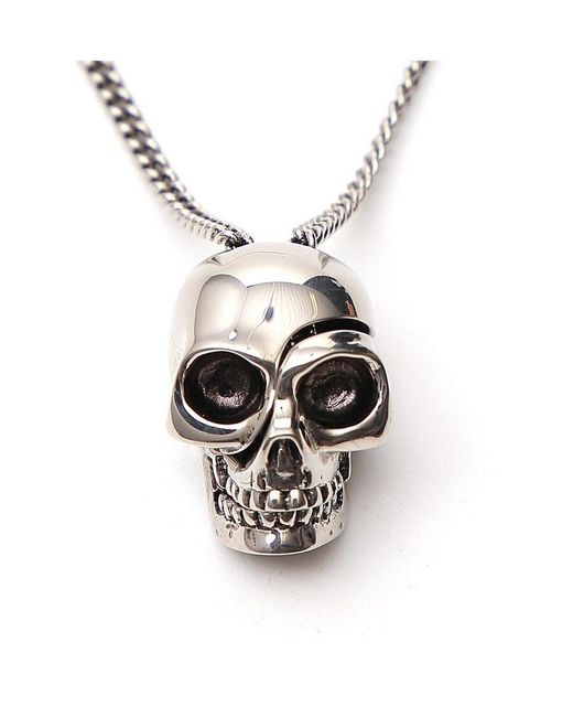 McQueen Metallic Divided Skull Pendant Necklace for men