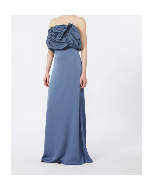 Max Mara Blue Strapless Ruffled-Bodice Maxi Dress