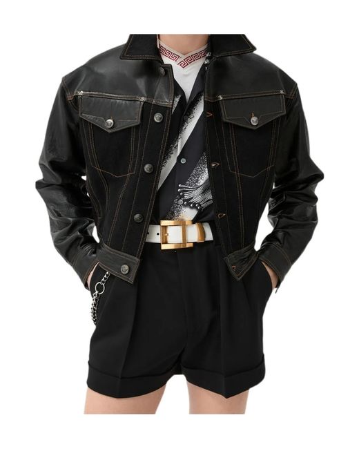 Versace Black Contrast-Panel Long-Sleeved Buttoned Jacket for men