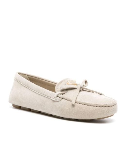 Prada White Triangle-Logo Suede Loafers