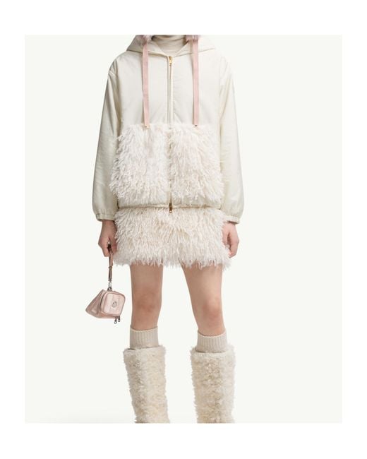 Moncler White Teddy-Trimmed Padded Zip-Up Hoodie