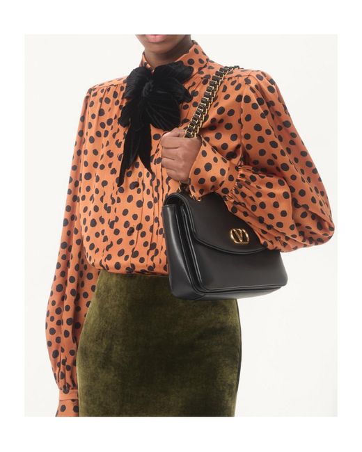 Valentino Orange Crepe Satin Shirt With Plus De Pois Dalmata Print