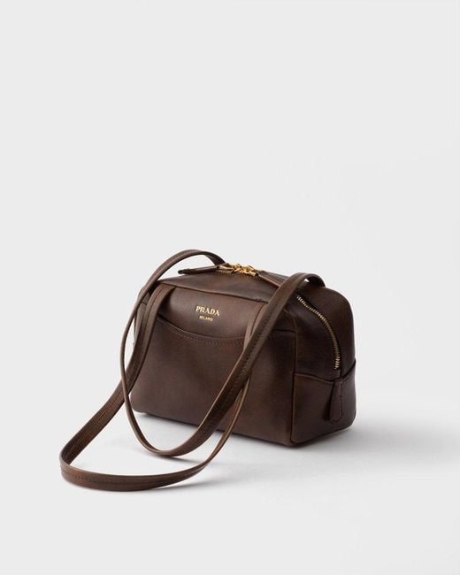 Prada Brown Box Antiqued Leather Top-Handle Mini-Bag