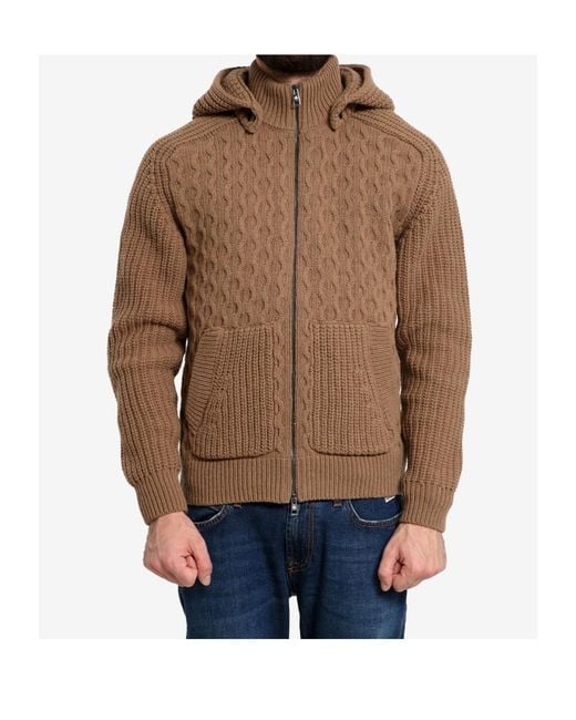 Tagliatore Brown Long-Sleeved Knitted Cardigan for men