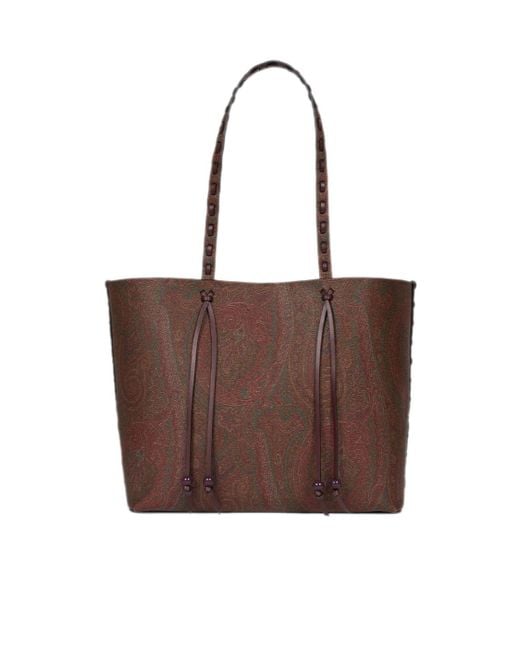Etro Brown Paisley Jacquard Large Shopping Bag