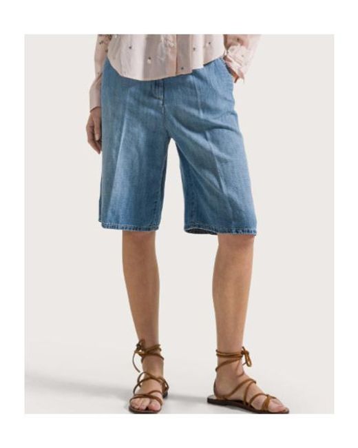 Seventy Blue Blended Linen Denim Bermuda Shorts