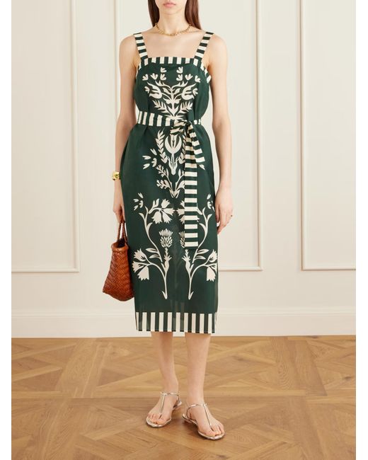 Eres Green Lakshya Floral-Print Striped Midi Dress
