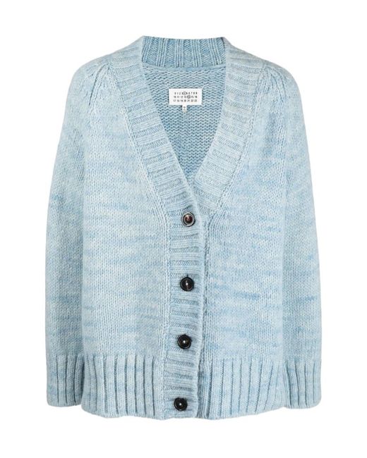 Maison Margiela Blue V-Neck Knitted Cardigan for men
