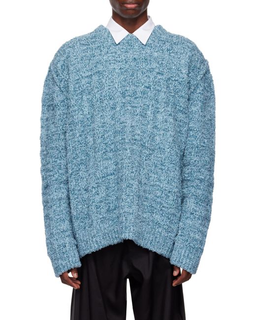 Maison Margiela Blue Ribbed-Knit Crew-Neck Jumper for men