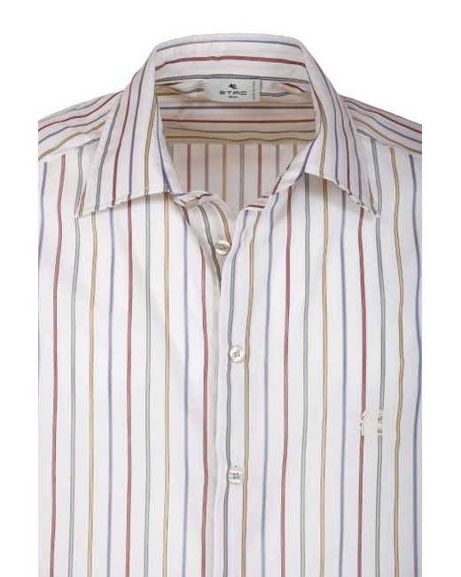 Etro White Pegaso Embroidered Striped Shirt for men