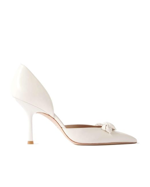 Stuart Weitzman White Rosie D'Orsay Appliquéd Leather Point-Toe Pumps