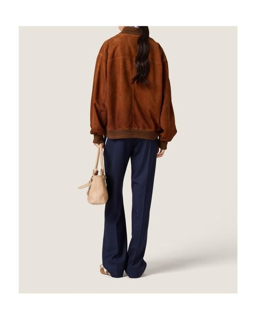 Miu Miu Brown Suede Pocket Bomber Jacket