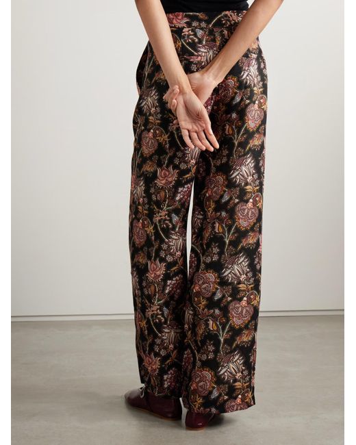 Ulla Johnson Brown Valencia Pleated Printed Wool-Blend Twill Wide-Leg Pants