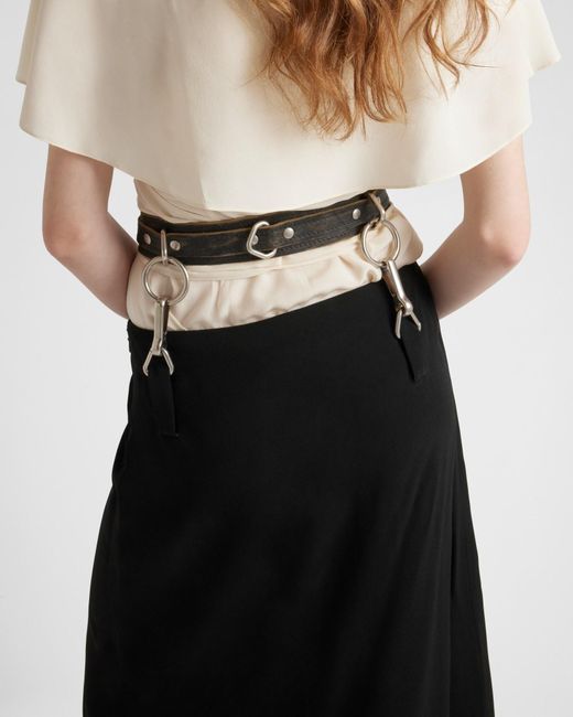 Prada Black Belted Straight Hem Midi Skirt