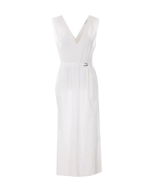 Patrizia Pepe White Belted V-Neck Maxi Dress