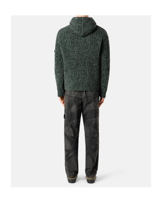 Stone Island Green Loose-Fitting Hooded Zip-Up Knit Sweater With Pockets for men