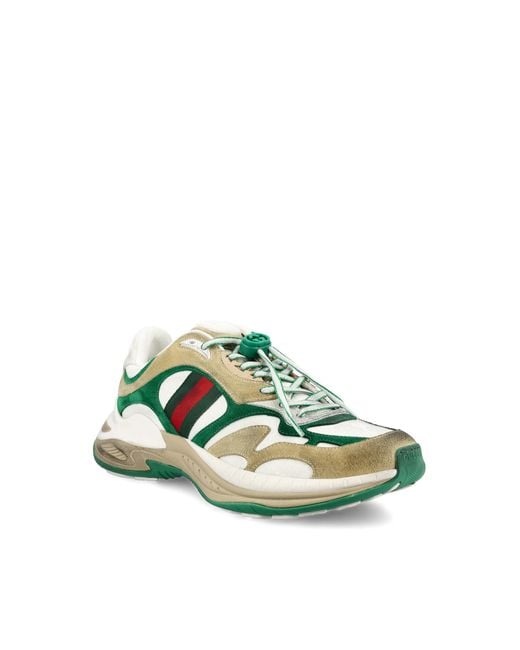 Gucci Green Panelled Lace-Up Sneakers for men