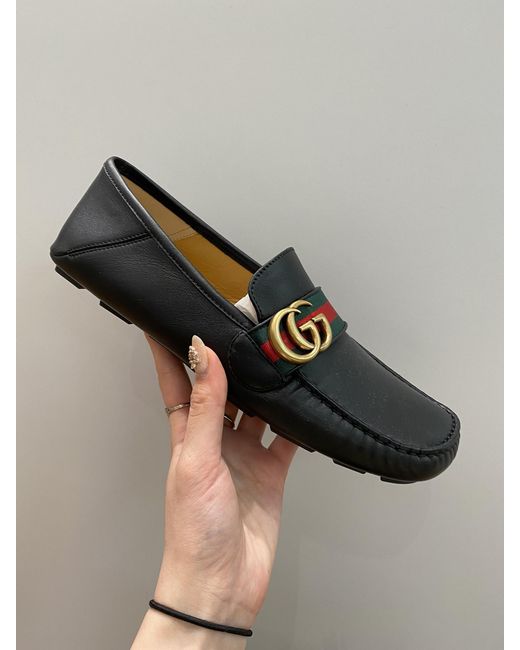 Gucci Black Leather Driver With Web for men