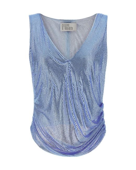 GIUSEPPE DI MORABITO Blue Sleeveless Mesh T-Shirt