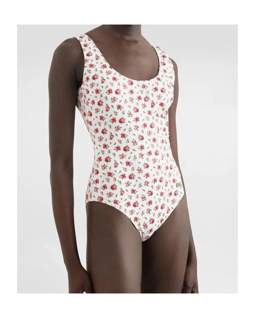 Dolce & Gabbana White Small Rose-Printed One-Piece Swimsuit