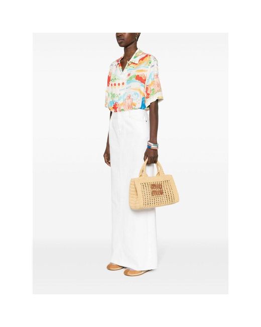 Miu Miu Natural Raffia-Effect Woven Handbag