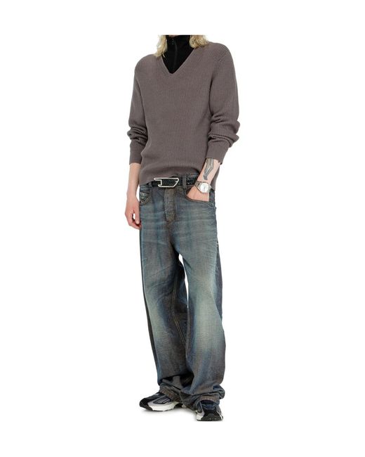 DIESEL Gray Layered Neckline Half-Zip Jumper for men