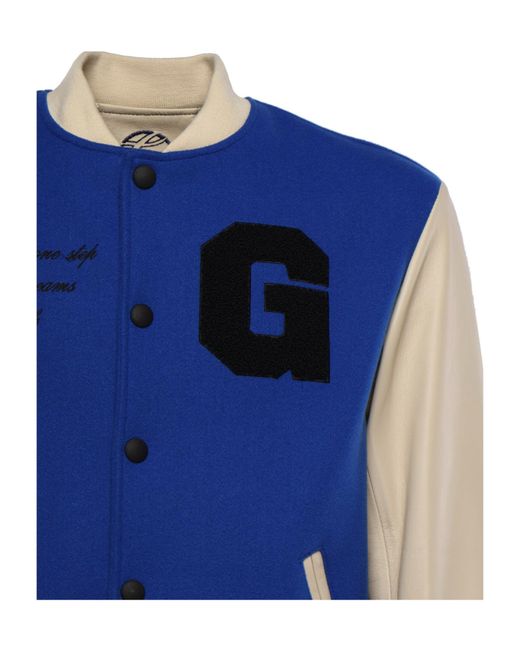 Giuliano Galiano Blue Varsity Bomber Jacket for men