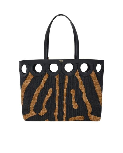 Ferragamo Black Sac Cabas Trame Gancini